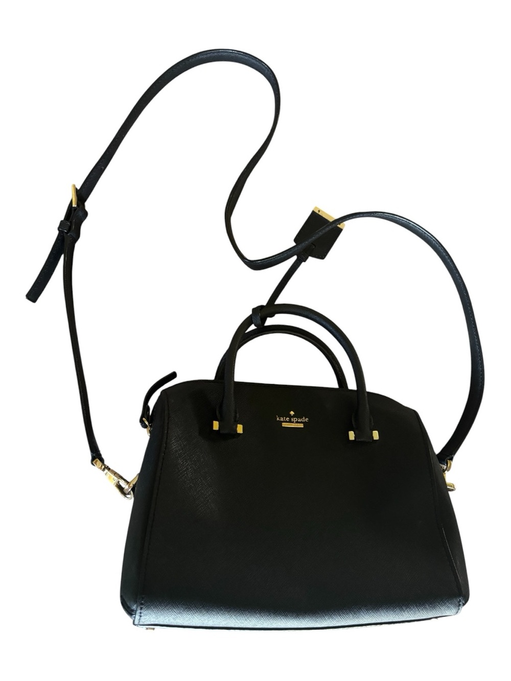 kate spade Black Leather Saffiano Satchel w Gold Hardware Top Handle Crossbody